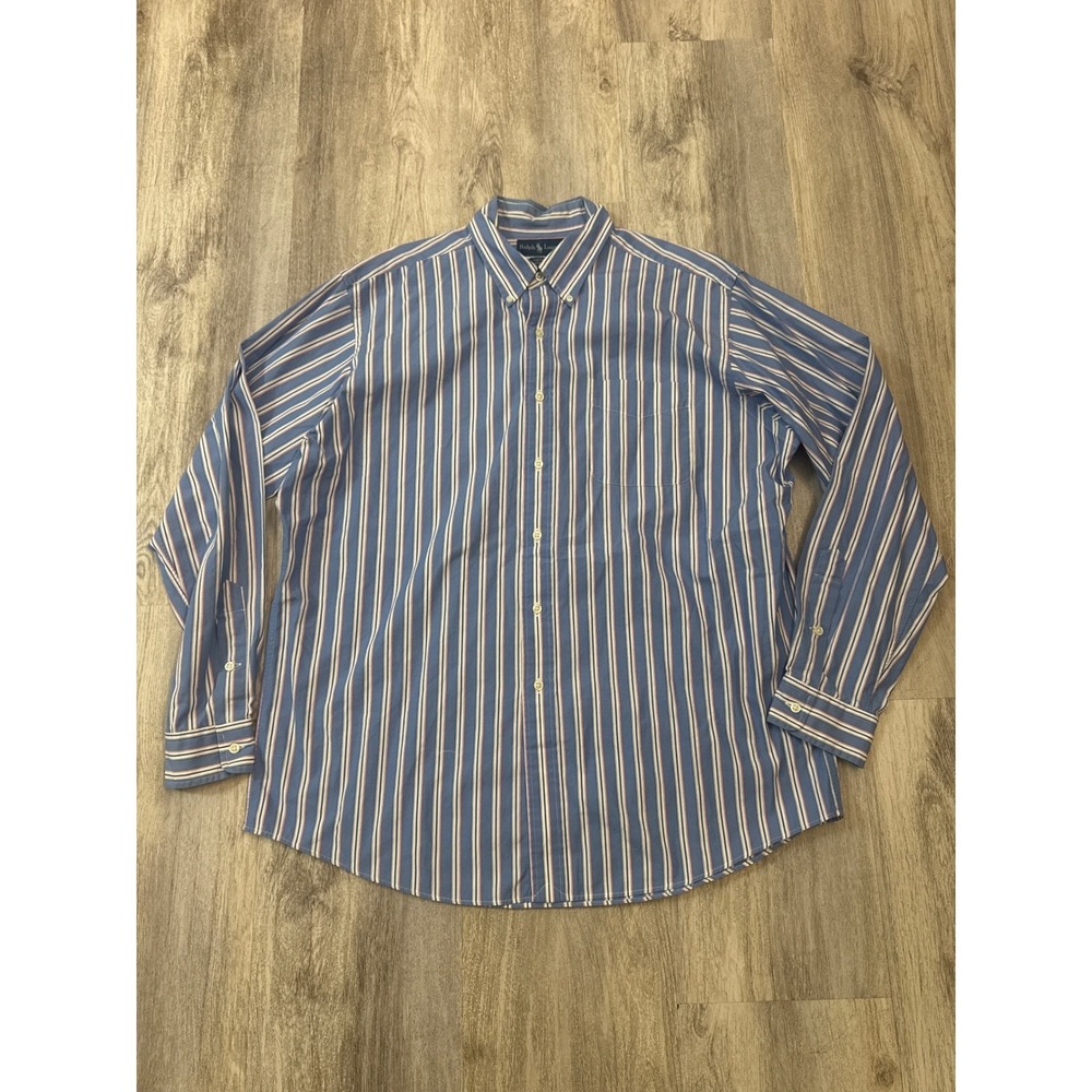 Ralph Lauren Mens XL Custom Fit Striped Button‎ Down Shirt Blue White Red Cotton